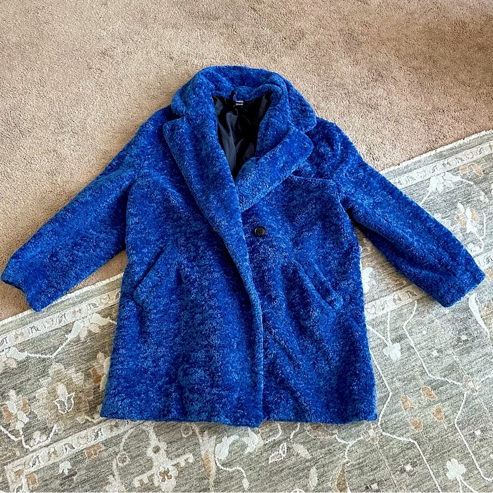 H&M Blue Pea Coat Sherpa teddy